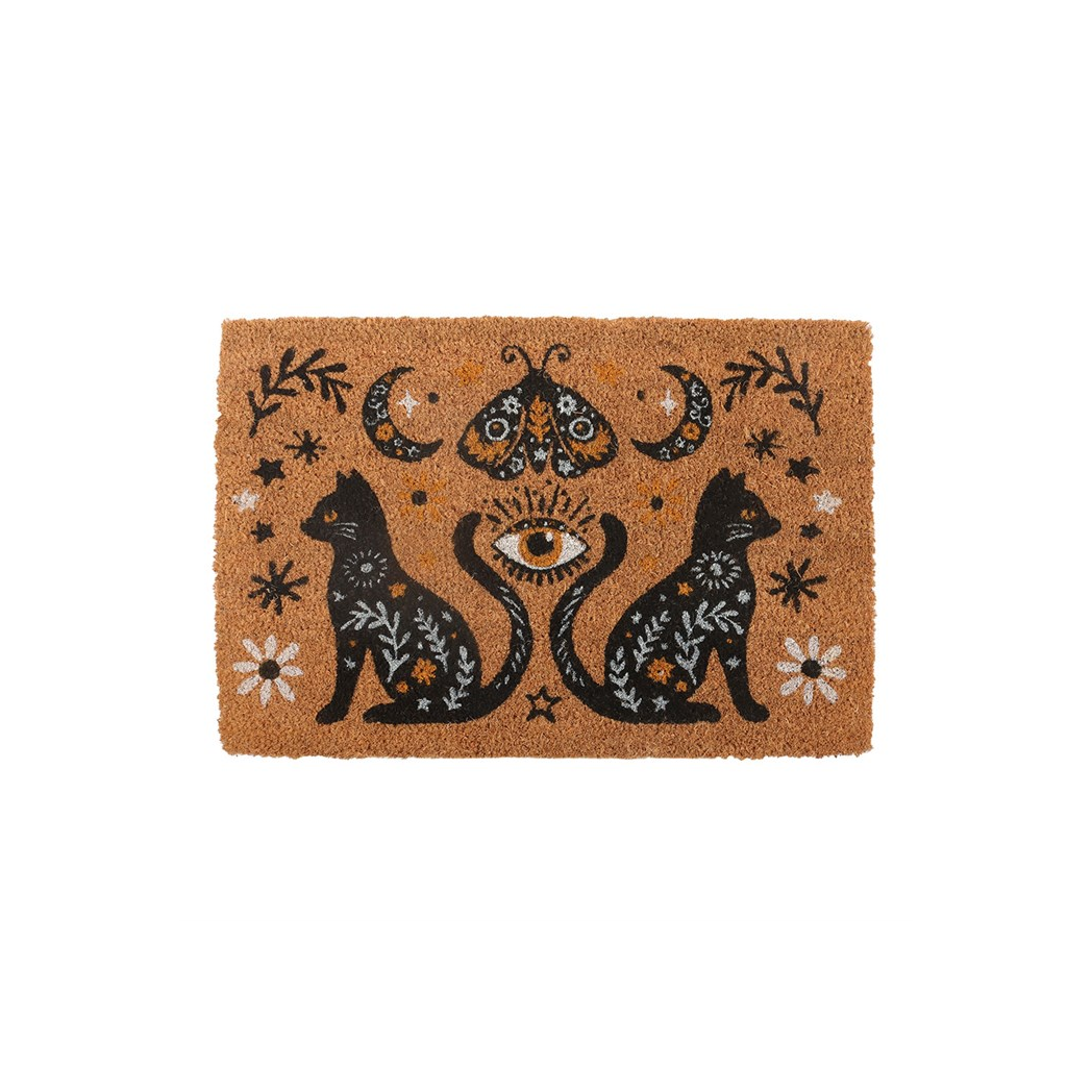 Natural Frightful Folk Cat Doormat - view 2