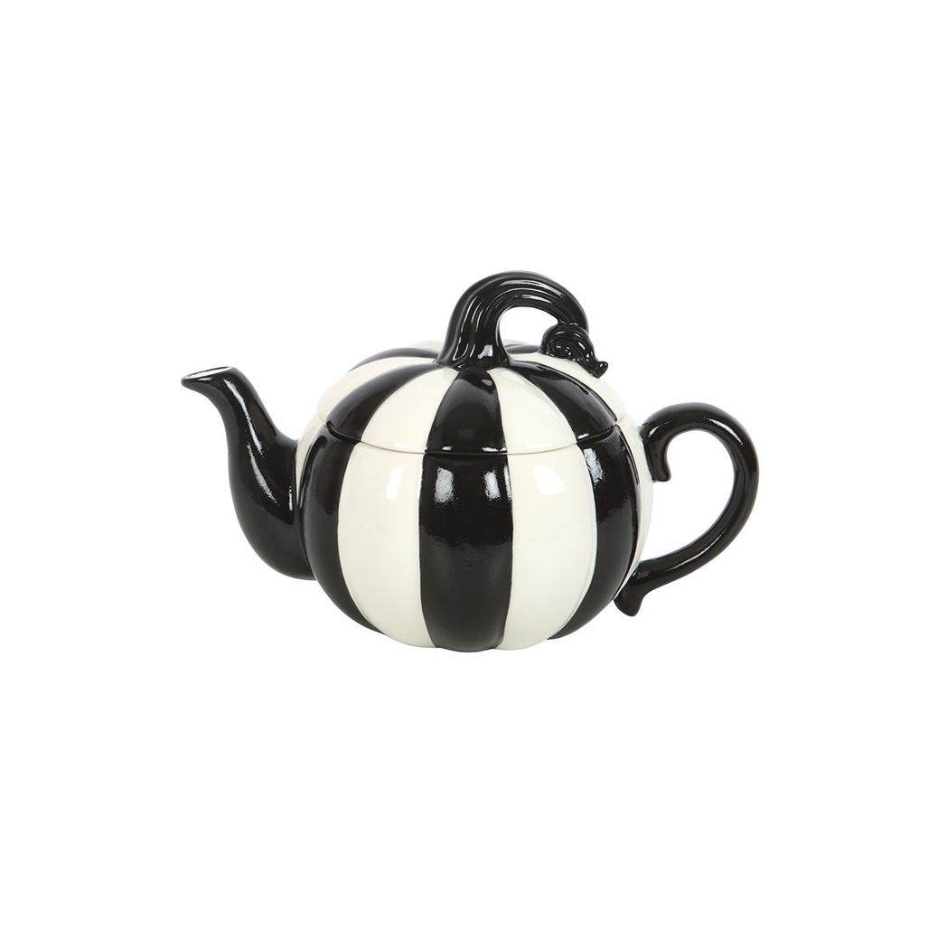 Black and White Striped Pumpkin Teapot - view 2