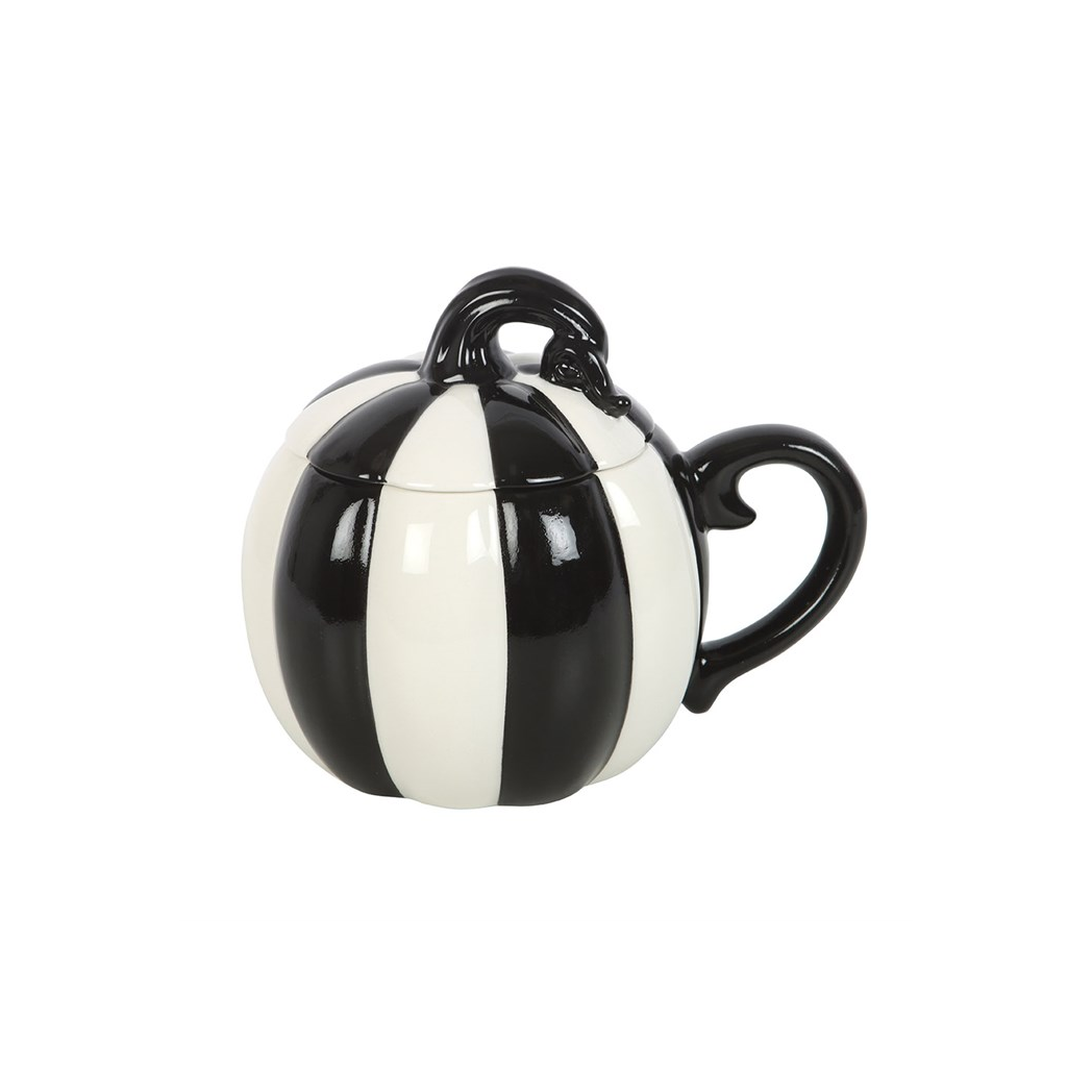 Black and White Striped Pumpkin Lidded Mug - view 5
