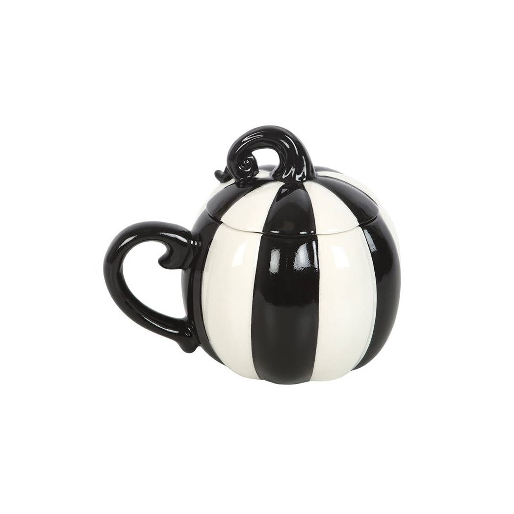 Black and White Striped Pumpkin Lidded Mug - view 2