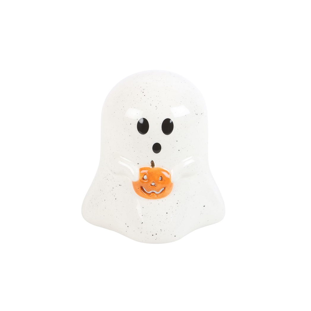 Ghost Shaped Tealight Candle Holder with Pumpkin - view 2