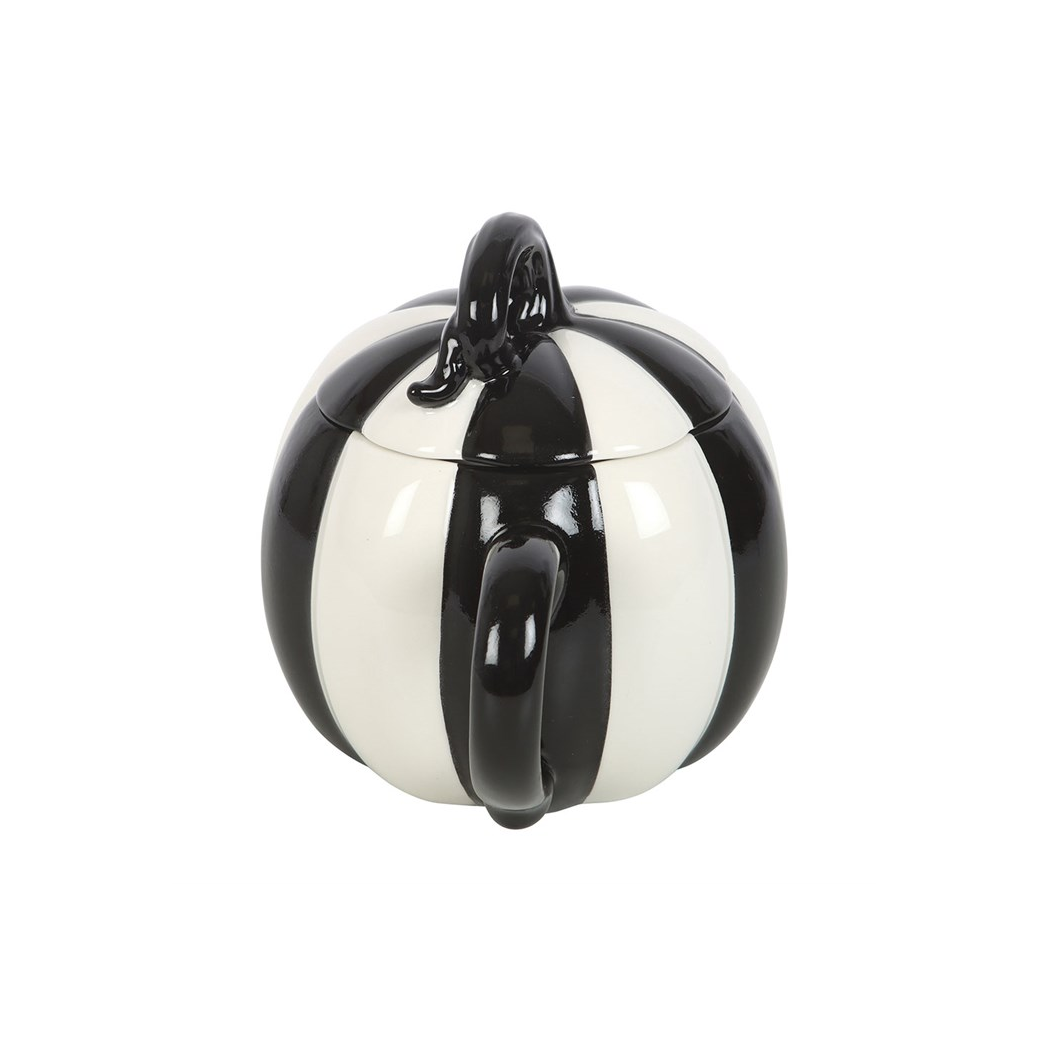 Black and White Striped Pumpkin Lidded Mug - view 4