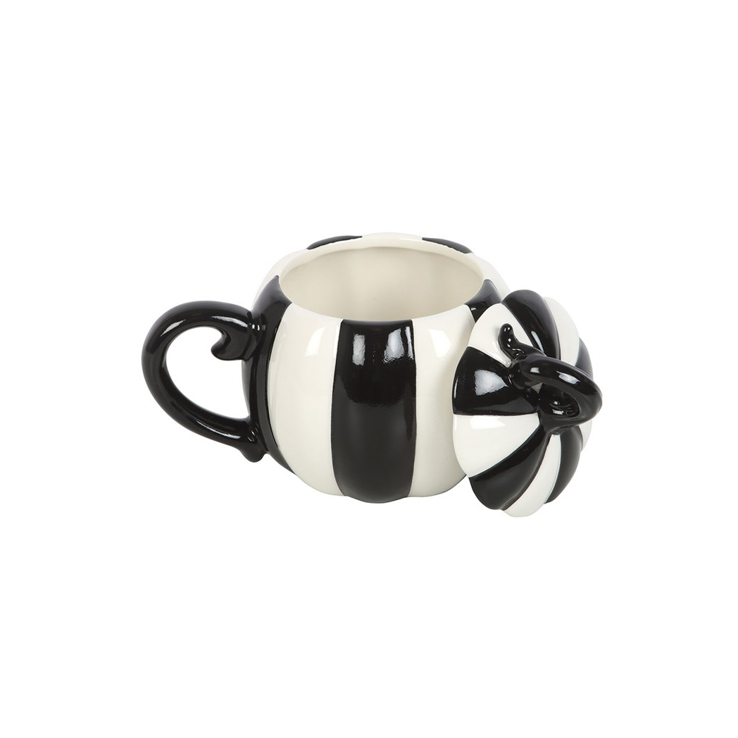 Black and White Striped Pumpkin Lidded Mug - view 3