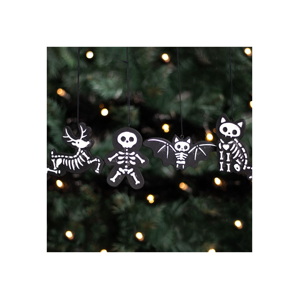 Set of 4 Black Creepy Skeleton Cookie Ornaments - view 5