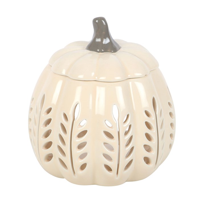 Cream Leaf Cut Out Pumpkin Oil Burner and Wax Warmer - view 2