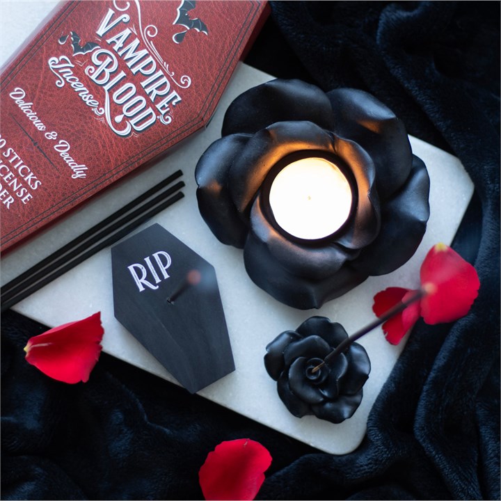 Black Rose Resin Tealight Candle Holder - view 6