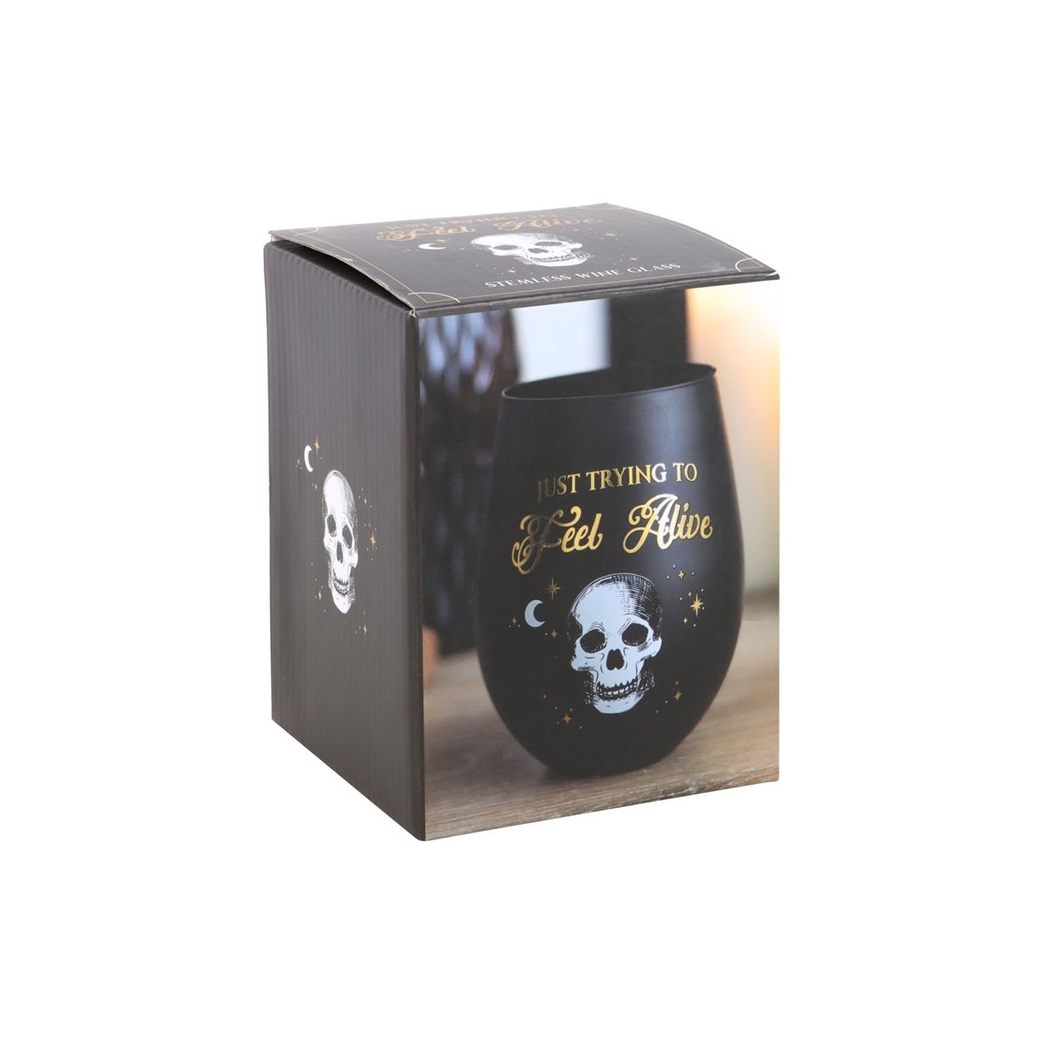 Trying to Feel Alive Stemless Wine Glass - view 4